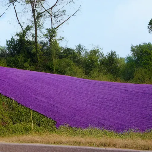 Prompt: magic purple corrupted kudzu spreads across abandoned highway