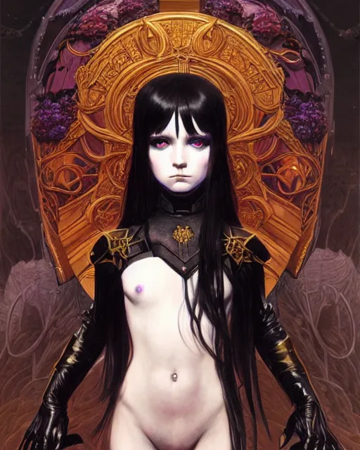 Image similar to portrait of beautiful cute young goth maiden girl with short white hairs in warhammer armor, art by ( ( ( kuvshinov ilya ) ) ) and wayne barlowe and gustav klimt and artgerm and wlop