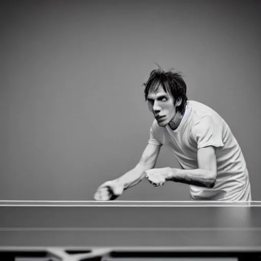 Image similar to portrait of nosferatu playing alone ping pong, sport photography