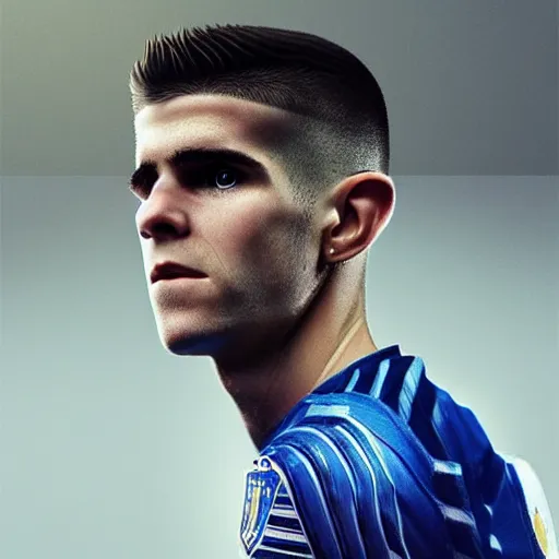 Image similar to “A realistic photo of English football player Christian Pulisic as a part humanoid, part android with shiny skin and wearing his soccer uniform close up very detailed”