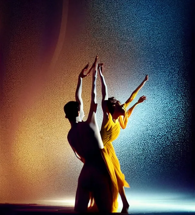 Image similar to la la land unseen film scene of gaz station by night starring seductive actress doing steps dancing and dressed by an organic looking dress from designer * iris van herpen *, with stylish colorfull makeup. intriguing soft back lighting, highly detailed, skin grain detail, photography by paolo roversi, nick knight