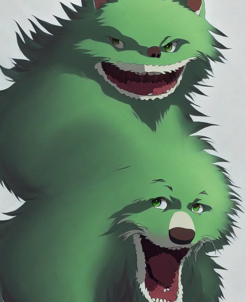 Image similar to beautiful painting from the anime film by studio ghibli, green anthropomorphic wherewolf human hybrid, drooling teeth bared, fur, trending on artstation