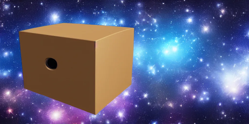 Prompt: box is bigger on the inside. background outer space. detailed. photorealistic