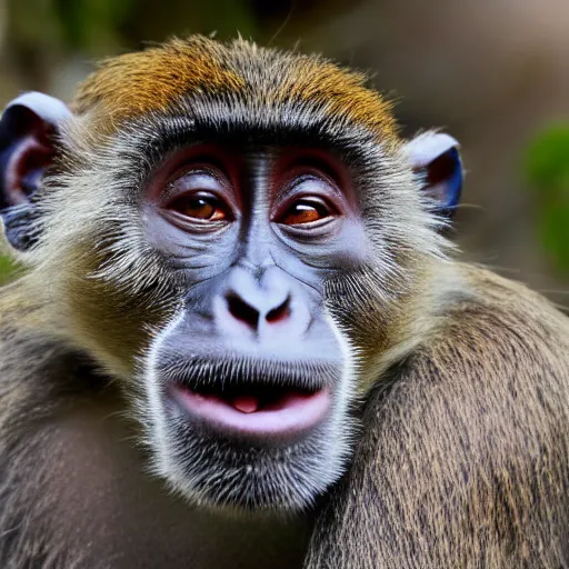 Prompt: monkeys with human faces in the jungle