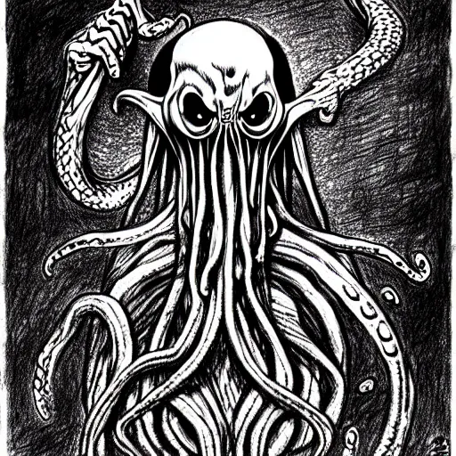 Image similar to a scary drawing of cthulhu by junji ito, horror, madness