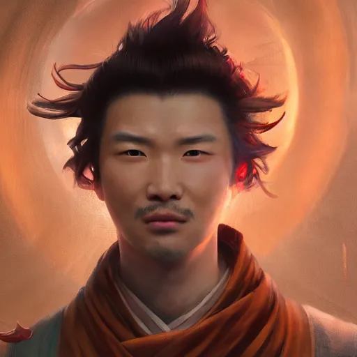 Prompt: portrait painting of a 3 0 year old handsome chinese taoist priest, like liangchao wei, amiable by wenjun lin, irakli nadar, bright colors, octopath traveler, wenjun lin, unreal engine 5 highly rendered, global illumination, radiant light, detailed and intricate environment