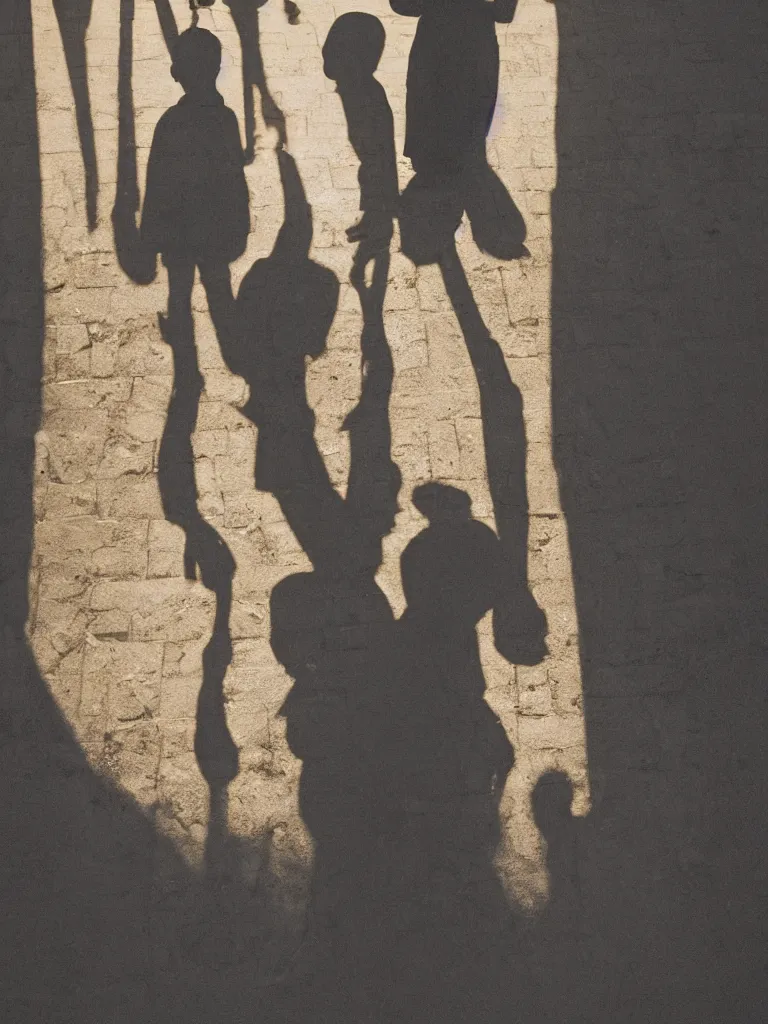 Prompt: backlit portrait of 2 kids posing at night, by alice neel, high definition, shadows, silhouette, intricate details, atmospheric, town square, dark, vegetation, small town, god light