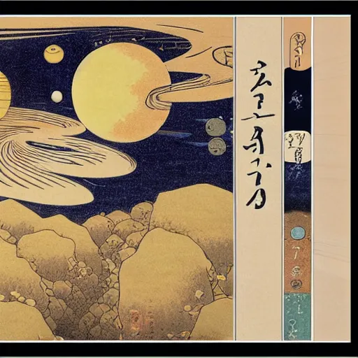 Prompt: the solar system by hokusai