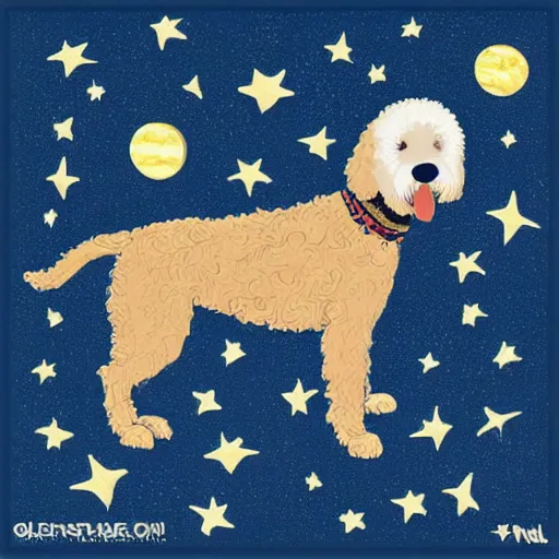 Image similar to goldendoodle in space