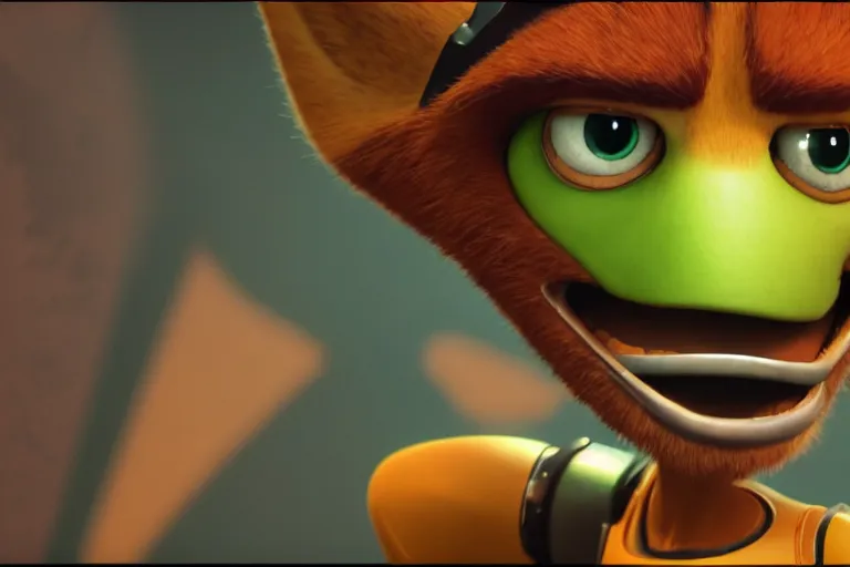 Prompt: vfx movie closeup, real life ratchet and clank by emmanuel lubezki