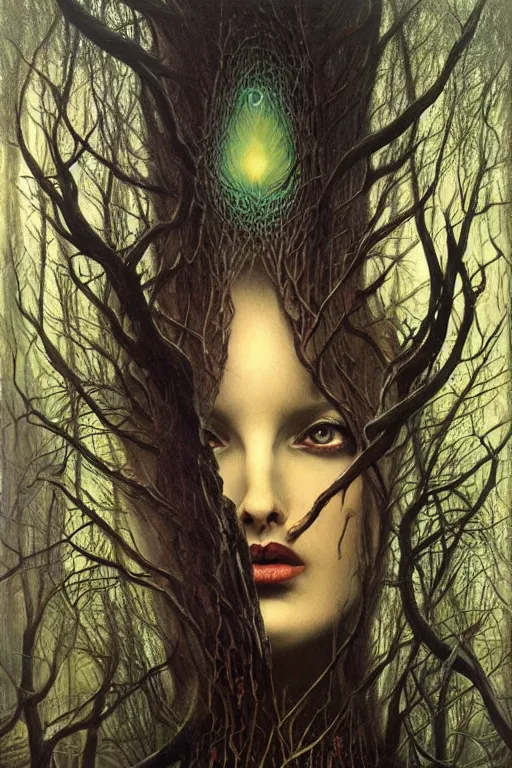 Prompt: the ghostly woman of the forest, karol bak,
