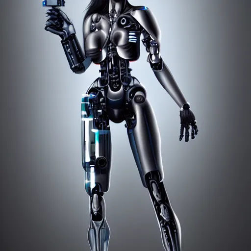 Image similar to beautiful girl cyborg, fullbody, full shot, hyper realistic, concept art, artstaition, deviantart