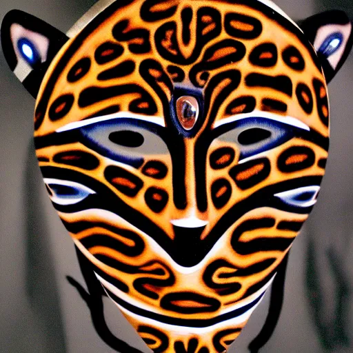 Image similar to a perfect centered mask of a shaman turning into a jaguar, 8 k,