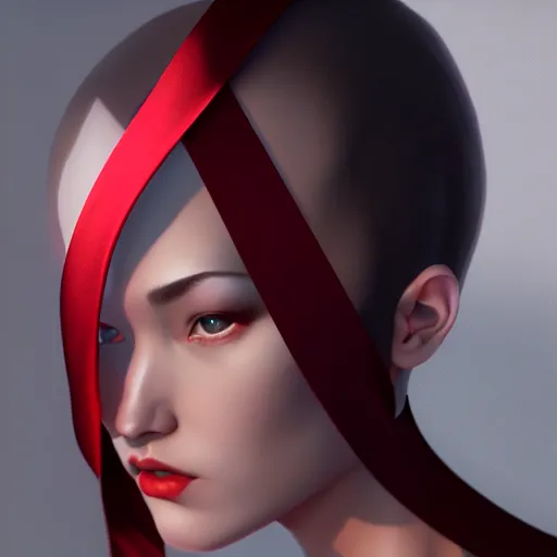 Image similar to chaotic burgundy satin ribbons instead of skin build image of beautiful face, moebius, bao pham, donato giancola, larry elmore, masterpiece, trending on artstation, featured on pixiv, cinematic composition, beautiful lighting, sharp, details, hyper - detailed, hdr, 4 k, 8 k