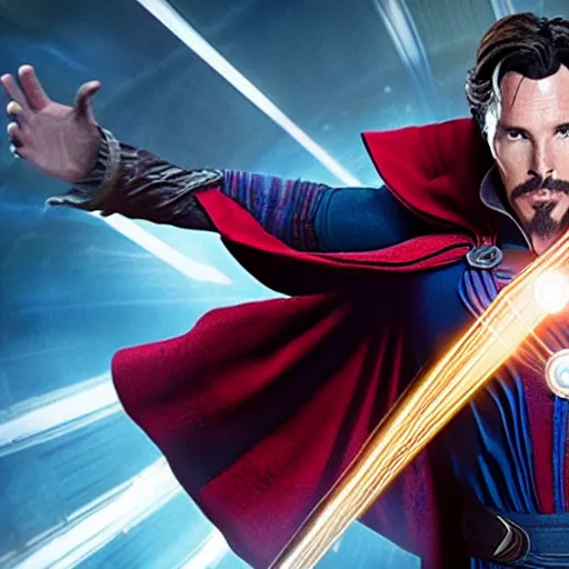 Image similar to film still of Christian Bale as Doctor Strange in Avengers Endgame