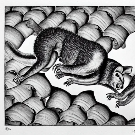 Image similar to possum, escher style