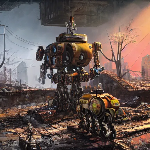 Prompt: Huge Sponge Bob mecha robot abandoned under a bridge. rusting, apocalyptic dystopia. unreal engine, 4k, trending on artstation, digital painting, highly detailed