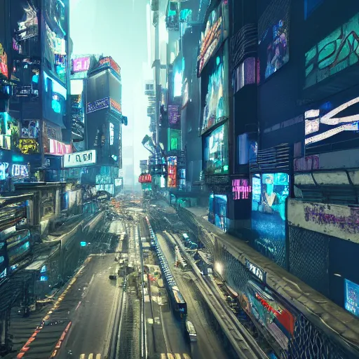 Prompt: Cyberpunk city street, hypermaximalistic, high details, cinematic, 8k resolution, beautiful detailed, insanely intricate details, artstation trending, octane render, unreal engine,