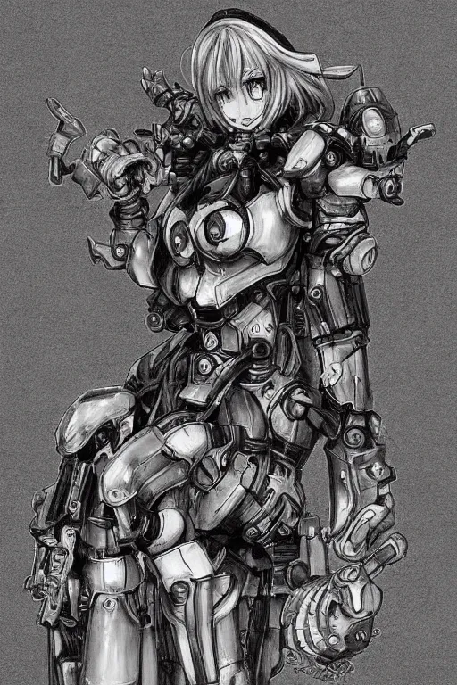 Image similar to full body illustration, mechanized blonde female, kissing witch, highly detailed, sumi - e art, suiboku - ga ink, by kim jisu, pen and ink monochrome, mecha, deviantart, artstation, pinterest