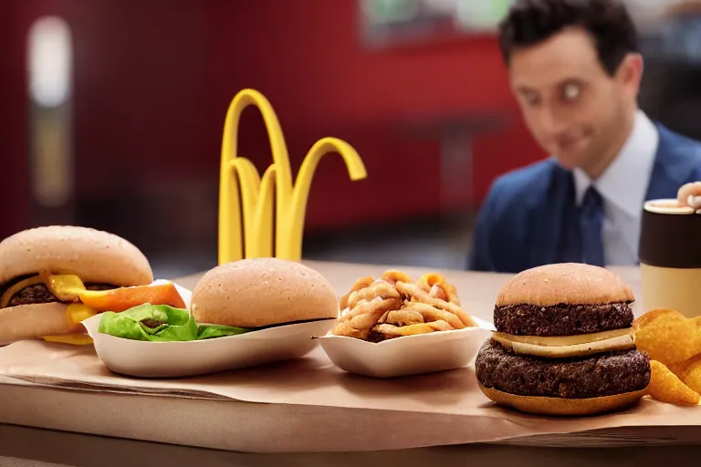 Image similar to mcdonalds bean burger in center of shot, commercial photograph