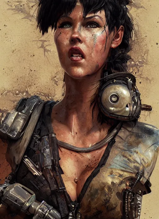 Prompt: hyper realistic photography portrait of postapocalyptic madmax furiosa cyberpunk cyborg tribal festival curvy voluptuous curvaceous partygirl psychedelic with katana amazon face cinematic, vallejo, full shot, craig mullins greg rutkowski, artstation, cgsociety