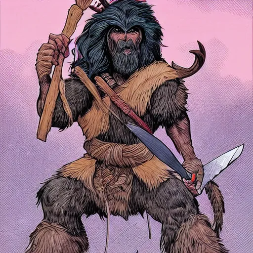 Image similar to hairy barbarian with moose head by josan gonzales and james gurney