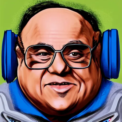 Prompt: danny devito as mega man, bust portrait