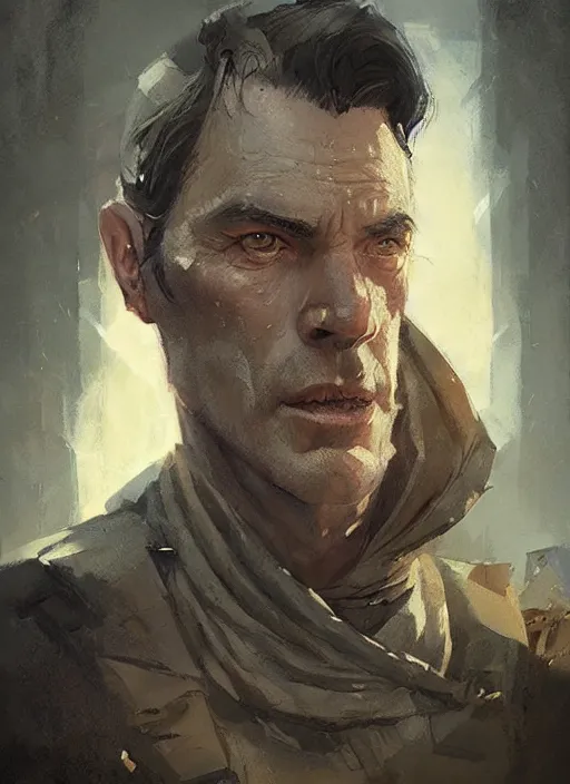 Image similar to a portrait of sam vimes, beautiful painting with highly detailed face by greg rutkowski and magali villanueve