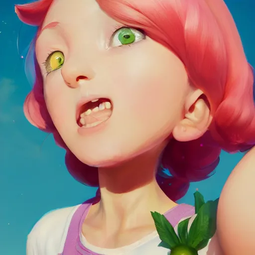 Image similar to painted portrait of a strawberry shortcake, fantastically pastel colors, octane render, matte painting concept art, official fanart behance hd artstation by jesper elsing, by rhads and makoto shinkai and lois van baarle and ilya kuvshinov and rossdraws