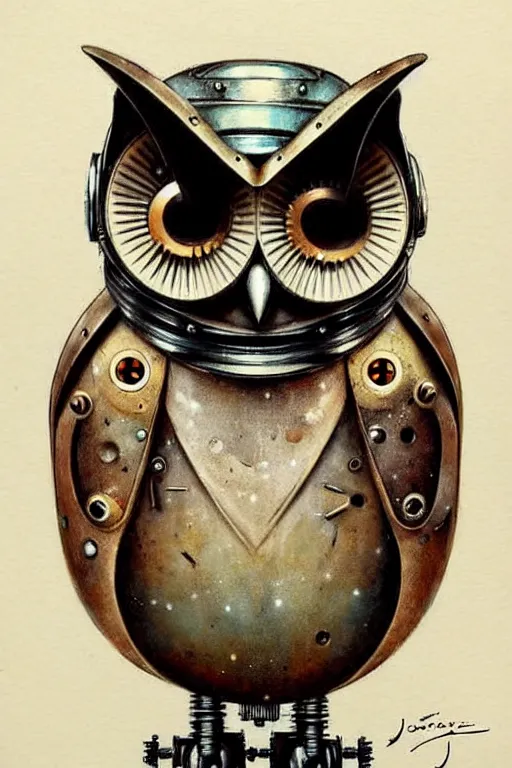 Image similar to (((((1950s robot steampunk detailed owl . muted colors.))))) by Jean-Baptiste Monge !!!!!!!!!!!!!!!!!!!!!!!!!!!!!!