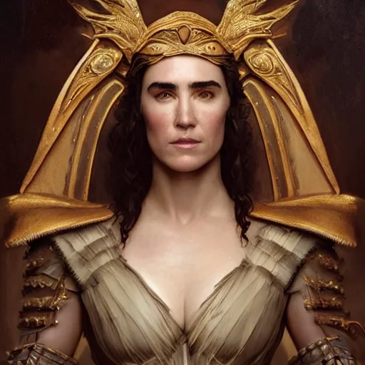 Image similar to portrait of jennifer connelly as amazon in an intricate dress by roberto ferri, fantasy, witcher, very detailed, masterpiece, 8 k