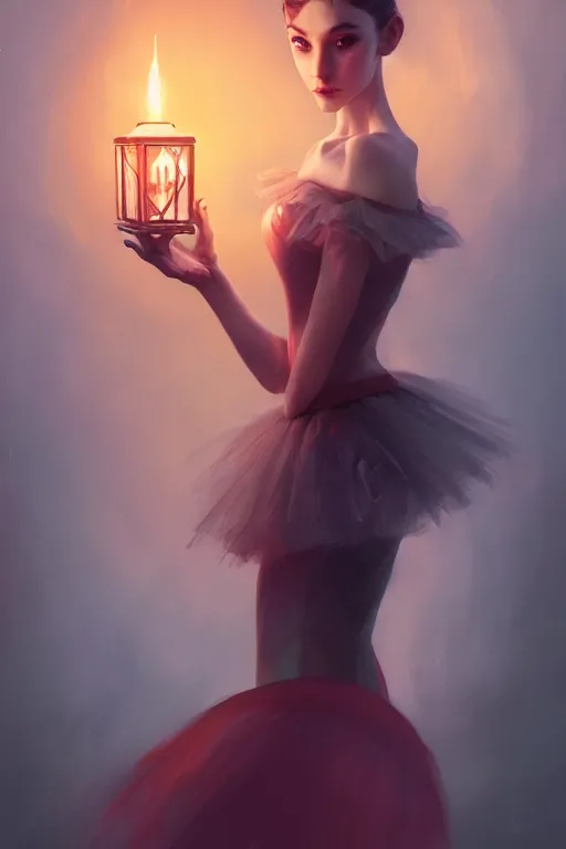 Prompt: portrait of a gorgeous ballerina witch dark cheekbones holding a lantern, halloween night, charlie bowater, artgerm, ilya kuvshinov, krenz cushart, ruan jia, realism, ultra detailed, 8 k resolution