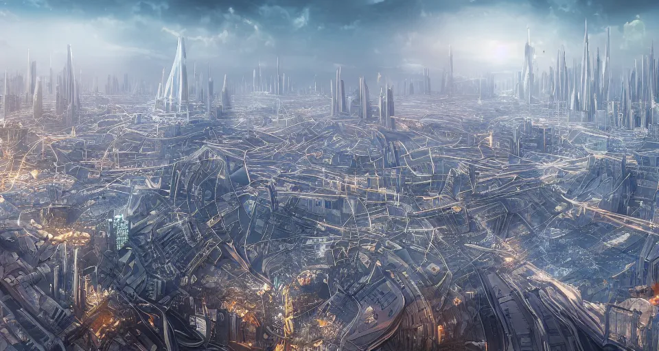 Image similar to view on futuristic city in the horizon, megabuildings, detailed, 4 k