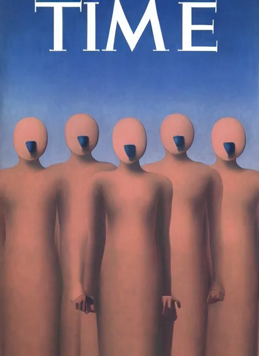 Prompt: TIME magazine cover, the coming AI singularity, by Rene Magritte, 4k