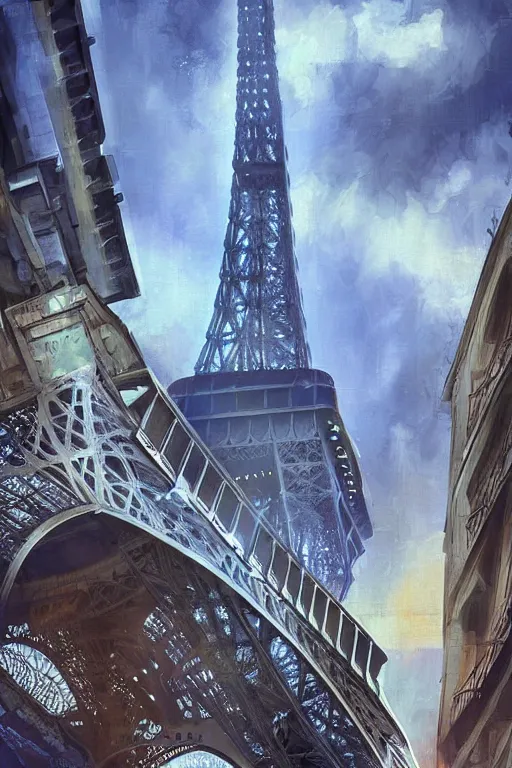 Prompt: beautiful digital art of cyberpunk paris eiffel tower by james gurney