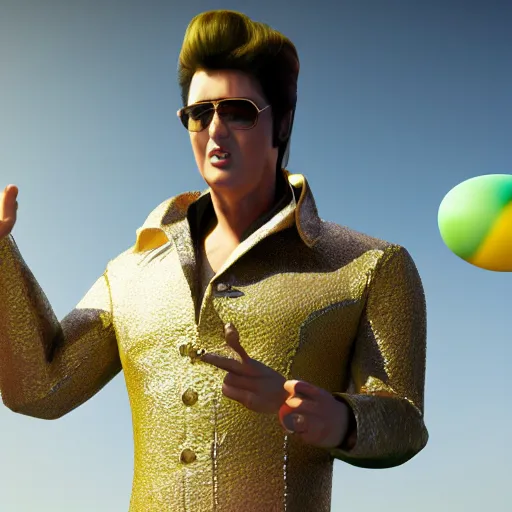 Image similar to hyperrealistic dslr film still of elvis on an easter egg hunt, stunning 8 k octane comprehensive 3 d render, inspired by istvan sandorfi & greg rutkowski & unreal engine, perfect symmetry, dim volumetric cinematic lighting, extremely hyper - detailed, extremely lifelike attributes & lifelike texture, intricate, masterpiece, artstation, stunning