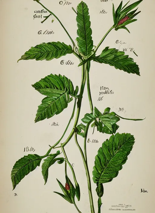 Image similar to scientific botanical illustration of a plant with fingers at the tip of some stems