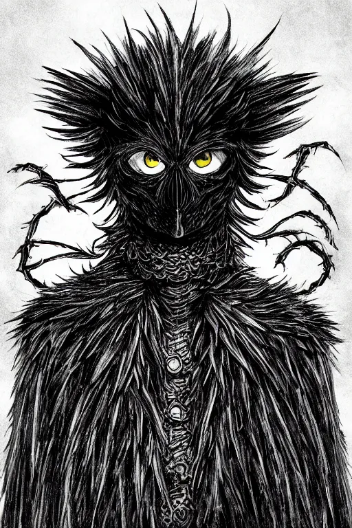 Image similar to crow monster, symmetrical, highly detailed, digital art, sharp focus, trending on art station, kentaro miura manga art style