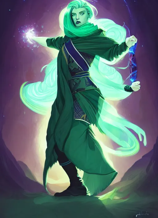 Prompt: style artgerm, joshua middleton, hilary clinton as a warrior monk wearing green pelt light amor, blue hair, swirling water cosmos, fantasy, dnd, cinematic lighting