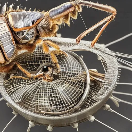 Prompt: complex intricate moving mechanism made of insects and bugs and beetles, electromechanical machine