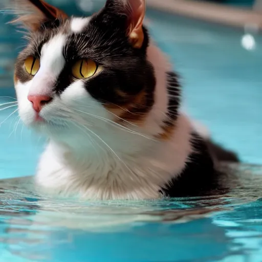 Image similar to a calico cat in a float in a pool