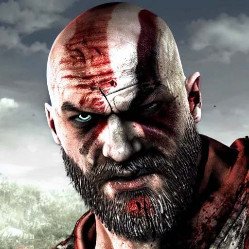 Image similar to kratos in the walking dead 4 k detailed super realistic