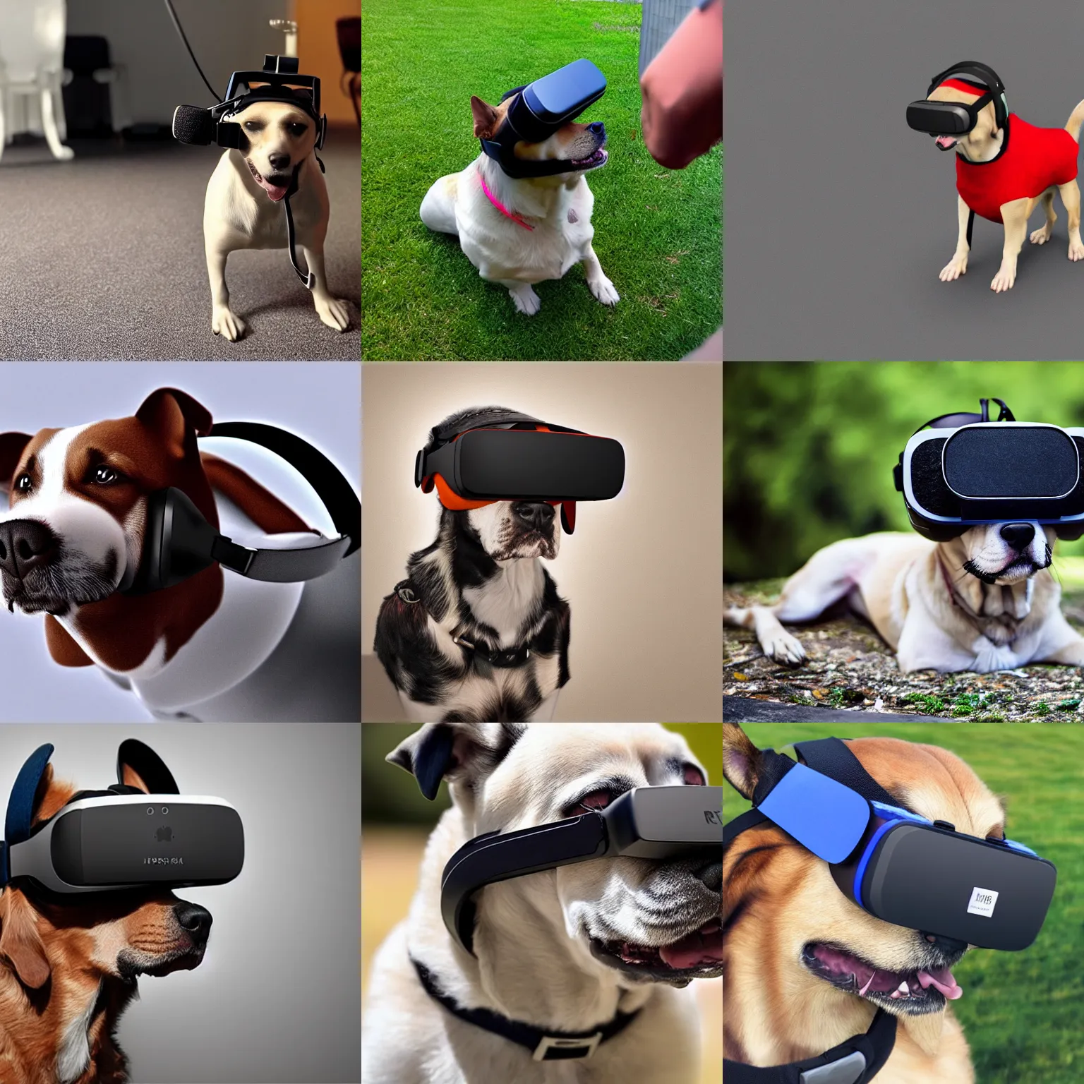 Prompt: dog wearing vr headset, hyperrealism