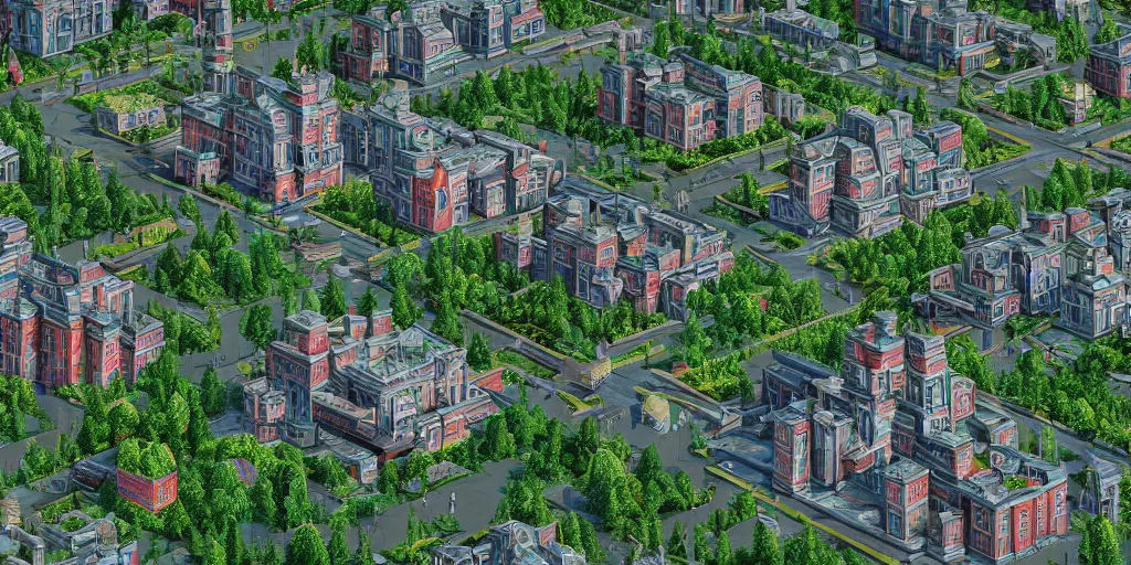 Prompt: An epic fantasy realsim of one-point perspective, magical Soviet town, mass housing, Soviet five-story panel buildings, lush vegetation in the center. High detail, ultra realistic render, octane, 3D, photorealism, symmetric, cinematic