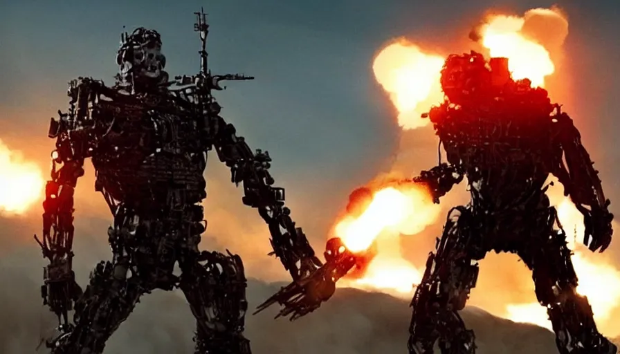 Image similar to big budget action movie about a nuclear missile and a demonic battle cyborg