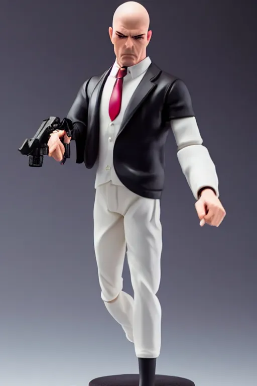 Image similar to still figurine of hitman wearing an elegant summer blouse, official store photo, commercial photo, studio lighting, featured on amiami, 8 k, 8 5 mm, f. 1 4, beautiful composition