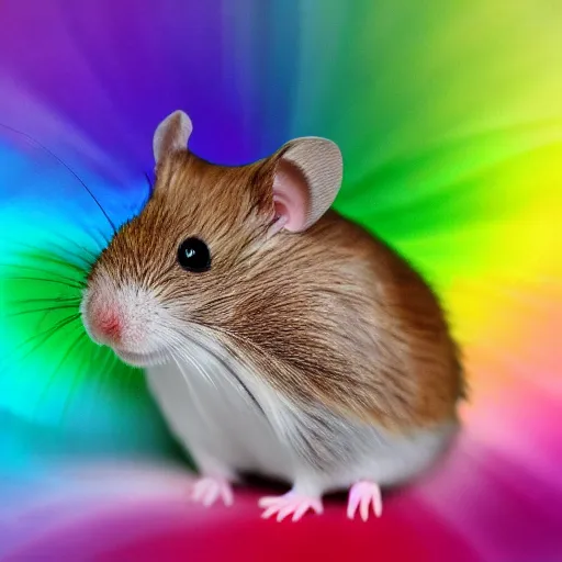 Prompt: a hamster made out of rainbow gems, 8k, hd, light reflection