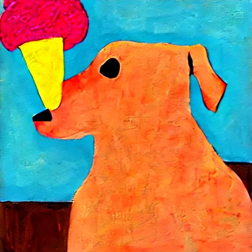 Image similar to painting of a dog eating ice cream