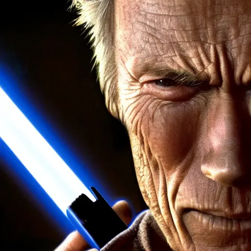 Prompt: clint eastwood as a jedi in star wars episode 3, 8k resolution, full HD, cinematic lighting, award winning, anatomically correct