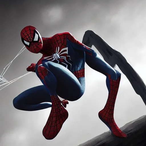 Image similar to concept render of a spiderman with black and white stripes by cedric peyravernay and leon tukker